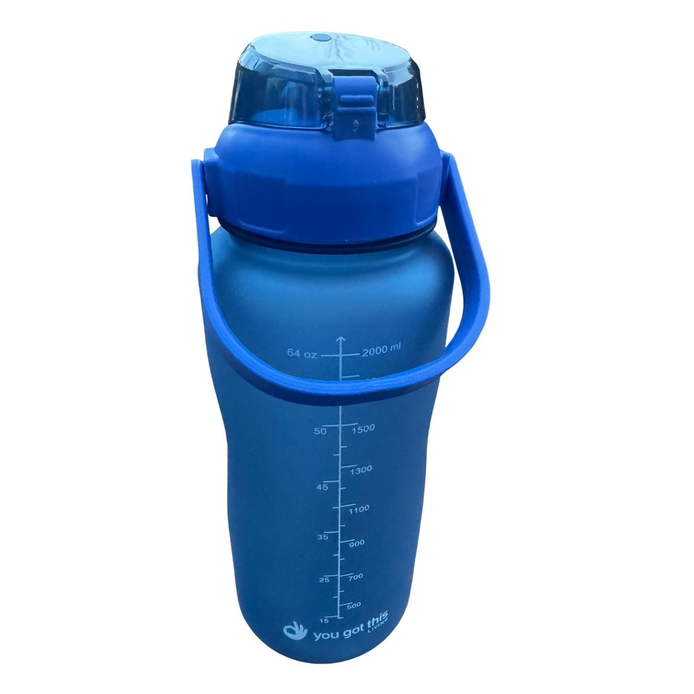 You Got This Living 64 oz Water Bottle 2 Liter Motivational Time Marker Blue